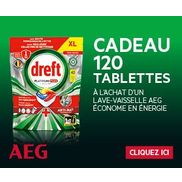 AEG Lave-vaiselle: 120 tablettes Dreft en cadeau