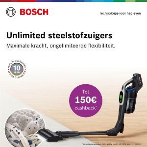 Bosch steelstofzuiger Unlimited: Tot €150 cashback