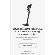 Samsung Jet steelstofzuiger: Extra batterij of Spray Spinning Sweeper gratis 