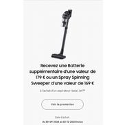 Samsung Aspirateur balai Jet: Batterie supplémentaire ou Spray Spinning Sweeper gratuite