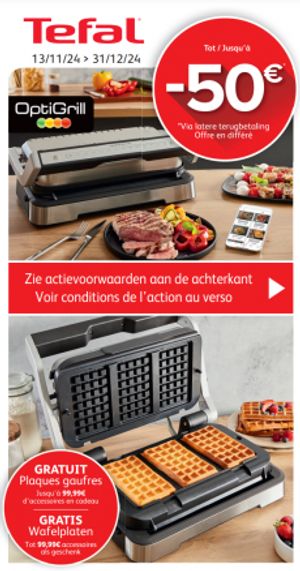 Tefal Optigrill: Tot €50 cashback of gratis wafelplaten als geschenk