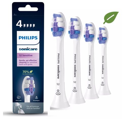 HX6054/10 Sonicare S2 Sensitive 4x Zachte sonische opzetborstels  Philips