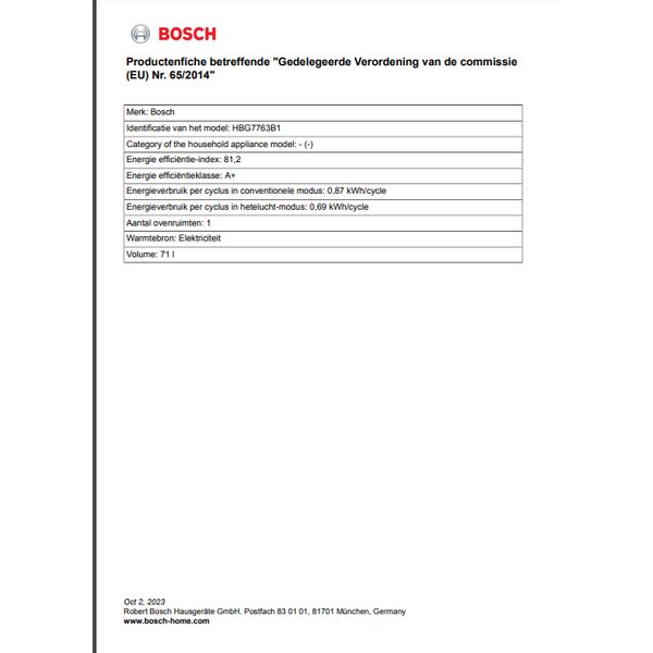 Bosch HBG7763B1 Zwart