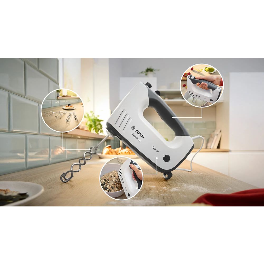 Bosch Mixer MFQ37400 Handmixer ErgoMixx 750 W Wit, Grijs