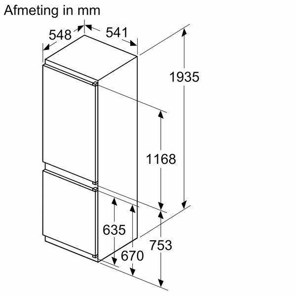 KI96NNSE0 iQ100 Inbouw koel-vriescombinatie 193.5 x 54.1 cm Sleepdeur 