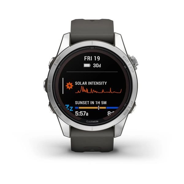 Garmin Fenix 7S Pro Solar, Zilver met Graphite polsband (42mm)