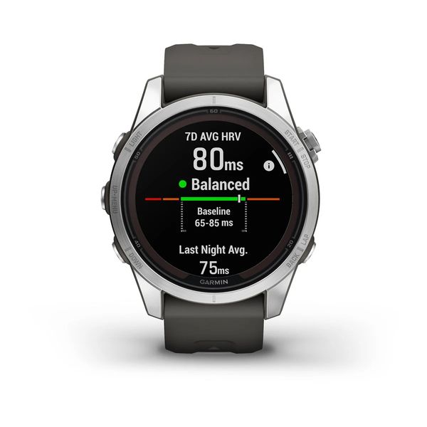 Garmin Fenix 7S Pro Solar, Zilver met Graphite polsband (42mm)