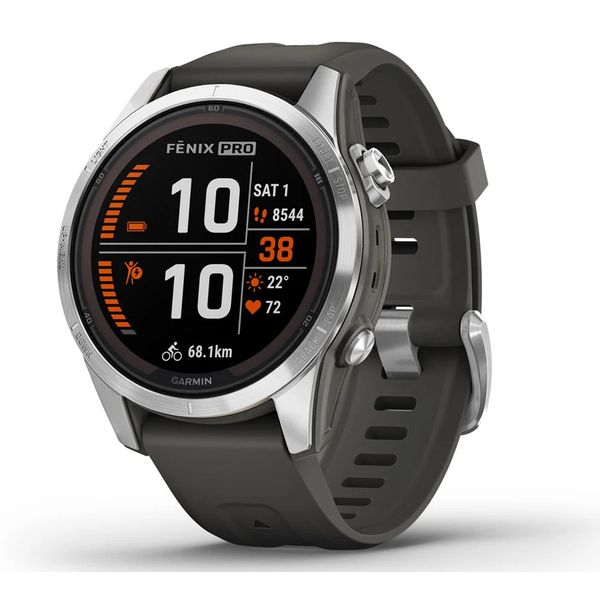 Garmin Fenix 7S Pro Solar, Zilver met Graphite polsband (42mm)