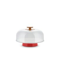 Mattina Stand in porcelain, red. Lid in PMMA with knob in bamboo wood. 