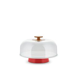 Alessi Mattina Stand in porcelain, red. Lid in PMMA with knob in bamboo wood. 