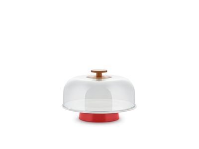 Mattina Stand in porcelain, red. Lid in PMMA with knob in bamboo wood.