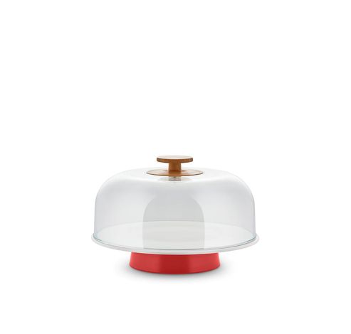 Mattina Stand in porcelain, red. Lid in PMMA with knob in bamboo wood.  Alessi