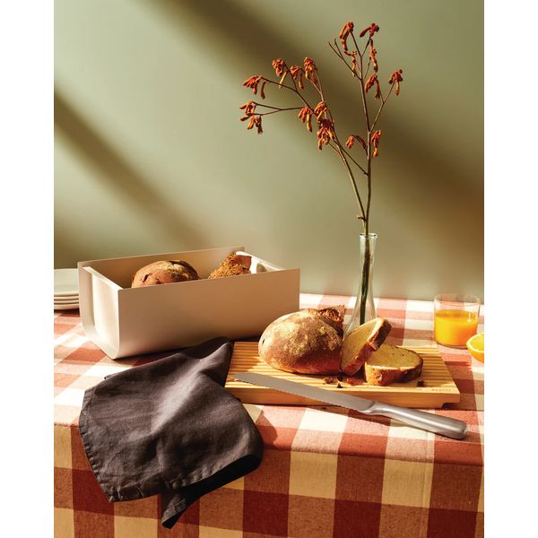 Mattina Bread box in steel coloured with epoxy resin, Dark Grey with cutting board in bamboo wood. 