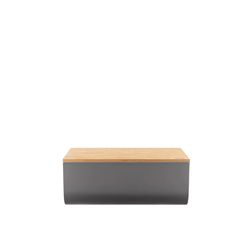 Alessi Mattina Bread box in steel coloured with epoxy resin, Dark Grey with cutting board in bamboo wood. 