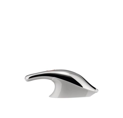 Handheld vacuum cleaner, rechargeable in 18/10 stainless steel mirror polished and thermoplastic resin, white. Charger in thermoplastic resin with integrated crevice tool and wet nozzle. US plug.  Alessi