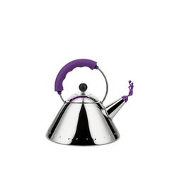 3909 Kettle in 18/10 stainless steel with handle and whistle in PA, purple. Magnetic steel bottom suitable for induction cooking. Limited edition of 9999 numbered copies. 