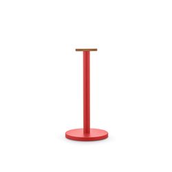 Alessi Mattina Kitchen roll holder in steel coloured with epoxy resin, red. Knob in bamboo wood. 