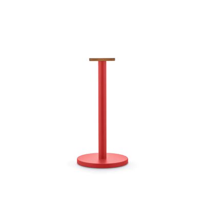 Mattina Kitchen roll holder in steel coloured with epoxy resin, red. Knob in bamboo wood.  Alessi