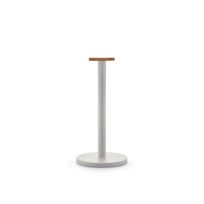 Mattina Kitchen roll holder in steel coloured with epoxy resin, Warm Grey. Knob in bamboo wood.  Alessi