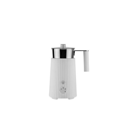 Plissé Multi-function induction milk frother in thermoplastic resin, white. Jug in 18/10 stainless steel. English plug. 600 W  Alessi