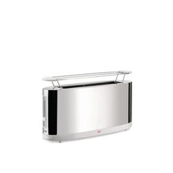 Alessi Toaster with bun warmer in 18/10 stainless steel mirror polished and PC, white. Suisse plug. 