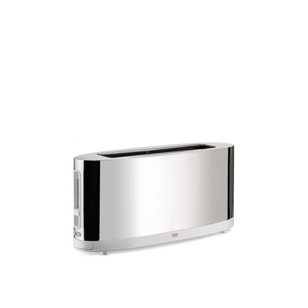 Toaster with bun warmer in 18/10 stainless steel mirror polished and PC, white. Suisse plug. 