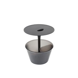 Alessi Pick-Up Multi-purpose side table in chrome-plated zamak and thermoplastic resin, black, with container for bottles. 