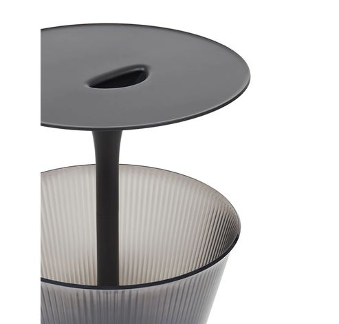 Pick-Up Multi-purpose side table in chrome-plated zamak and thermoplastic resin, black, with container for bottles.  Alessi