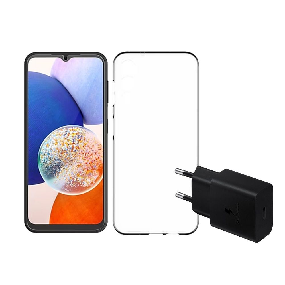 Galaxy A14 Case+screenprotector+lader 