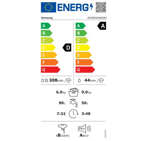 AI Wash Was-droogcombinatie 6000-serie WD90DG6B85BK White  Samsung