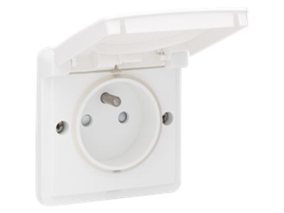 Spuitwaterdichte opbouwwandcontacdoos 16 A/250 Vac met penaarde, beschermingsafsluiters en met schroefklemmen, exclusief opbouwdoos, white