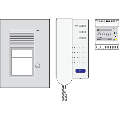 Contrôle d’Accès de Niko - Kit audio avec un poste extérieur à encastrer muni d'un bouton-poussoir de sonnerie, d'une alimentation et d'un poste intérieur avec combiné, préprogrammé  Niko