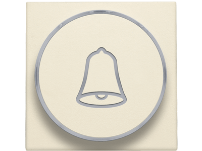 Afwerkingsset met doorschijnende ring met belsymbool voor drukknop 6 A met amberkleurige led met E10-lampvoet, cream