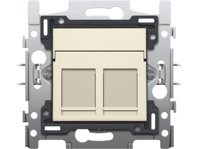 2 RJ45-aansluitingen UTP cat. 5E, vlakke uitvoering, sokkel en afwerkingsset cream
