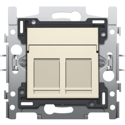 2 RJ45-aansluitingen UTP cat. 5E, vlakke uitvoering, sokkel en afwerkingsset cream  Niko