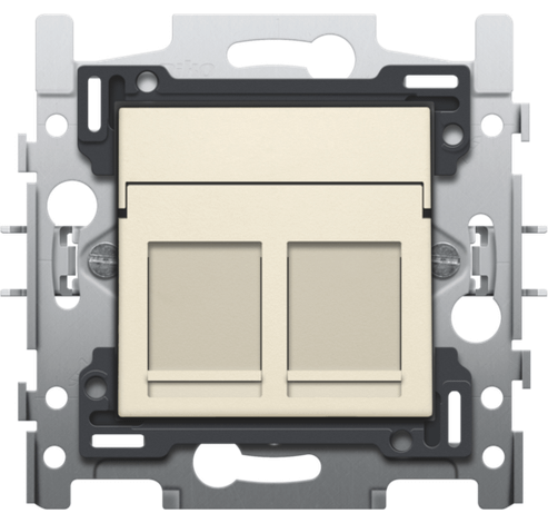 2 RJ45-aansluitingen UTP cat. 5E, vlakke uitvoering, sokkel en afwerkingsset cream  Niko