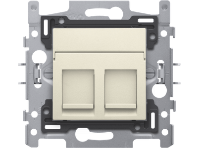 2 RJ45-aansluitingen STP cat. 6A, vlakke uitvoering, sokkel 60x71 klauw en afwerkingsset cream