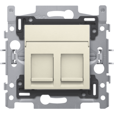 2 RJ45-aansluitingen STP cat. 6A, vlakke uitvoering, sokkel 60x71 klauw en afwerkingsset cream 