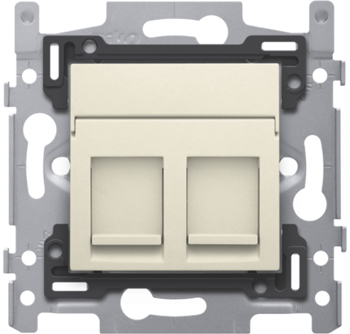 2 RJ45-aansluitingen STP cat. 5E, vlakke uitvoering, sokkel en afwerkingsset cream  Niko