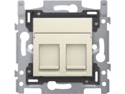 2 RJ45-aansluitingen STP cat. 6A, vlakke uitvoering, sokkel 60x71 schroef en afwerkingsset cream