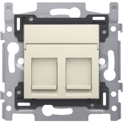 2 RJ45-aansluitingen STP cat. 6A, vlakke uitvoering, sokkel 60x71 schroef en afwerkingsset cream 