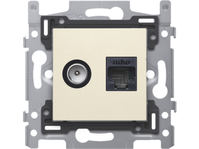 Combinatie coax met RJ45 aansluiting UTP Cat6A, vlakke uitvoering 60x71sokkel en afwerkingsset cream