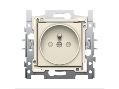 Wandcontactdoos met penaarde en beschermingsafsluiters, inbouwdiepte 21 mm, sokkel, schroefklemmen en afwerkingsset cream