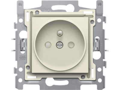 Wandcontactdoos met penaarde en beschermingsafsluiters, inbouwdiepte 21 mm, sokkel met insteekklemmen en afwerkingsset, cream