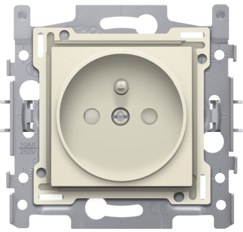 Wandcontactdoos met penaarde en beschermingsafsluiters, inbouwdiepte 21 mm, sokkel met insteekklemmen en afwerkingsset, cream  Niko