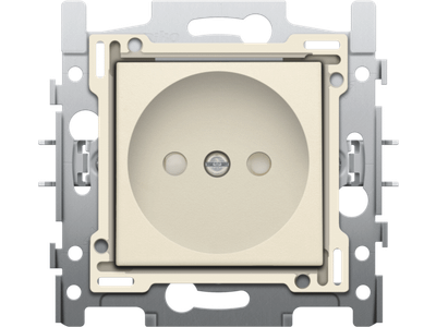 Wandcontactdoos zonder aarding met beschermingsafsluiters, inbouwdiepte 21 mm, sokkel met schroefklemmen en afwerkingsset cream