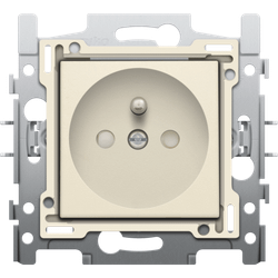 Niko Prise de courant avec terre à broches et vannes de protection de mise à la terre, profondeur de montage 28,5 mm, socle avec bornes à vis et kit de finition crème 