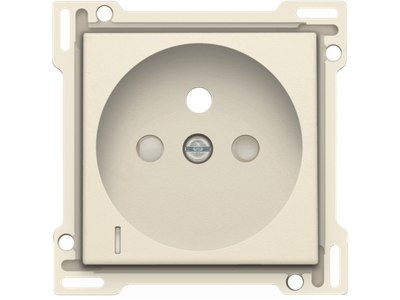 Afwerkingsset met doorschijnende lens voor stopcontact met spanningsaanduiding, penaarde en beschermingsafsluiters, inbouwdiepte 28,5 mm, cream