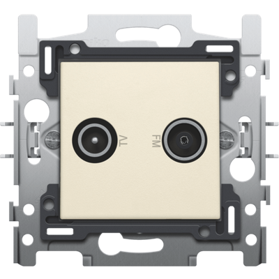 2x enkelvoudige coaxaansluiting voor tv en FM, sokkel en afwerkingsset cream  Niko