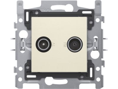 2x enkelvoudige coaxaansluiting voor tv en FM Telenet Interkabel, sokkel en afwerkingsset cream